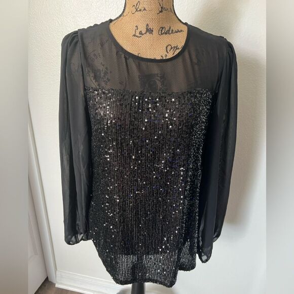 CeCe Long Sleeve Sequin Blouse- Size Medium - Picture 1 of 8